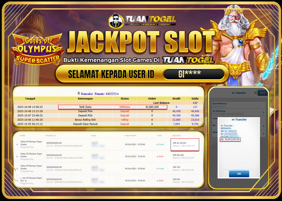 TUANTOGEL JACKPOT SLOT GATES OF OLYMPUS SUPER SCATTERRp42.885.000